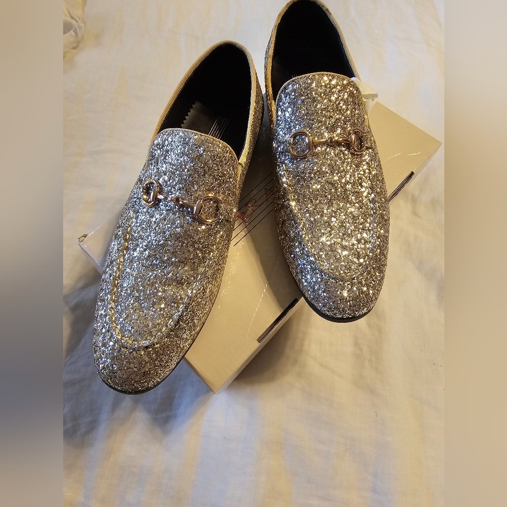 MENS Sparkling Gold Loafers with Gold Detail SZ 10